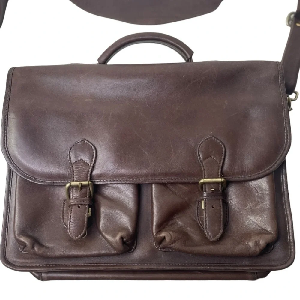 Ellington Leather Goods Brown Leather Briefcase With Shoulder Strap